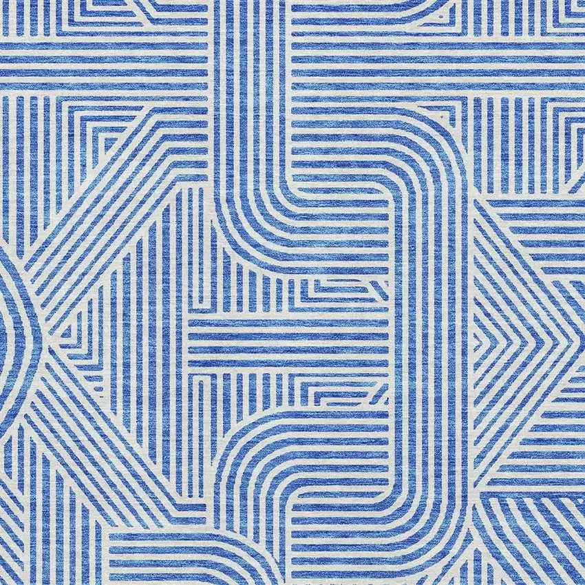 Blue And Ivory Abstract Geometric Washable Area Rug With UV Protection Photo 3