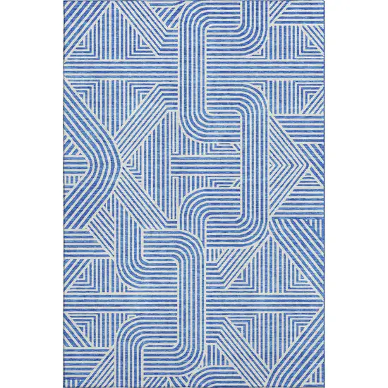 Blue And Ivory Abstract Geometric Washable Area Rug With UV Protection Photo 1
