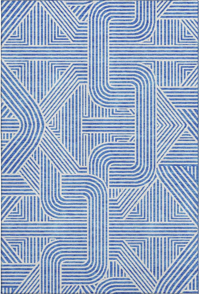 Blue And Ivory Abstract Geometric Washable Area Rug With UV Protection Photo 1