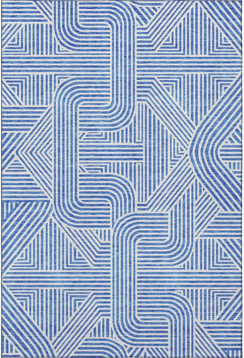 Blue And Ivory Abstract Geometric Washable Area Rug With UV Protection Photo 4