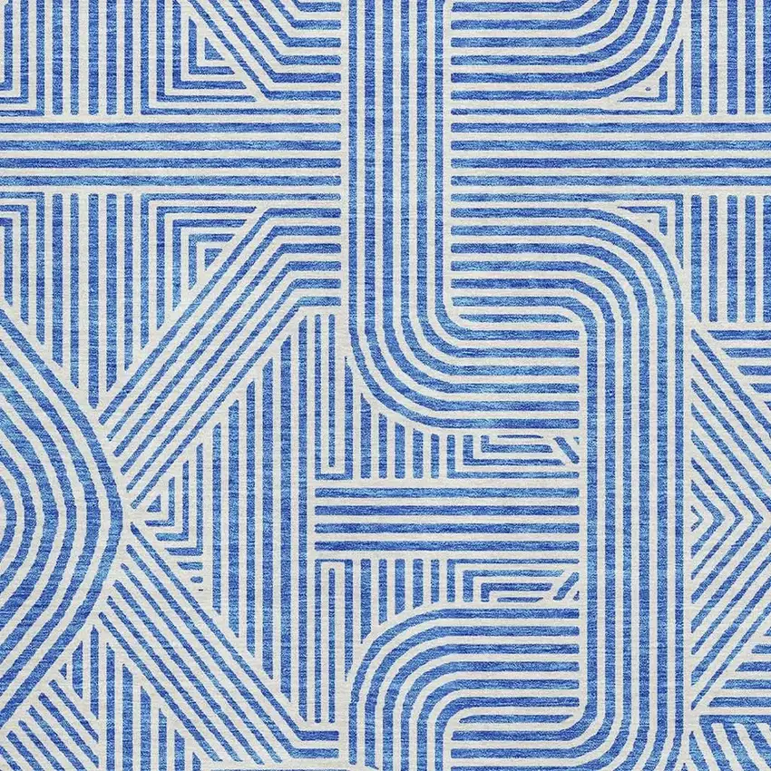 Blue And Ivory Abstract Geometric Washable Area Rug With UV Protection Photo 3