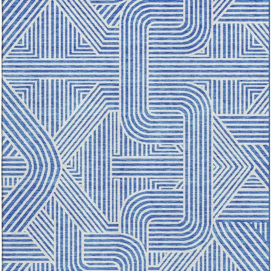 Blue And Ivory Abstract Geometric Washable Area Rug With UV Protection Photo 4