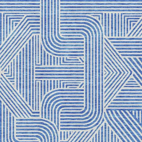 Blue And Ivory Abstract Geometric Washable Area Rug With UV Protection Photo 3