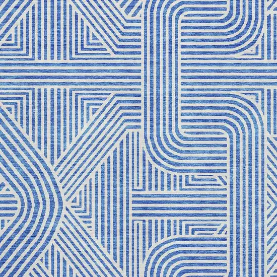 Blue And Ivory Abstract Geometric Washable Area Rug With UV Protection Photo 3