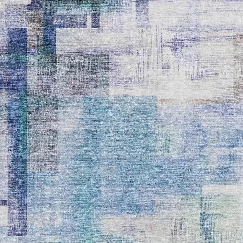 Blue And Ivory Abstract Geometric Washable Area Rug With UV Protection Photo 3
