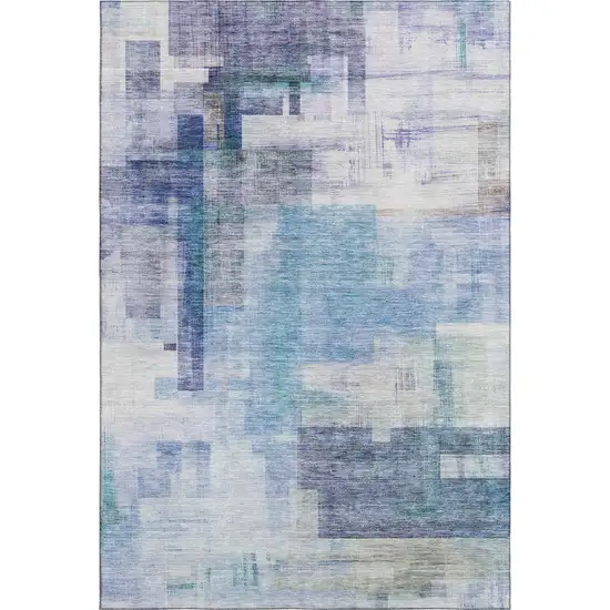 Blue And Ivory Abstract Geometric Washable Area Rug With UV Protection Photo 6