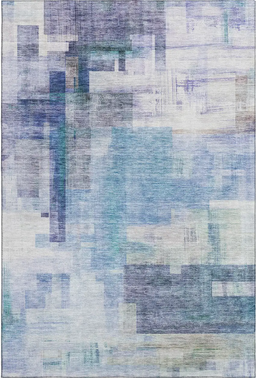 Blue And Ivory Abstract Geometric Washable Area Rug With UV Protection Photo 6