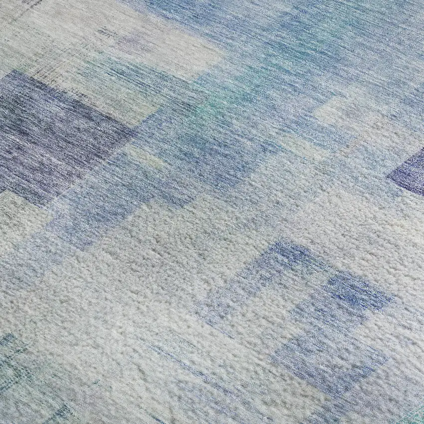 Blue And Ivory Abstract Geometric Washable Area Rug With UV Protection Photo 3