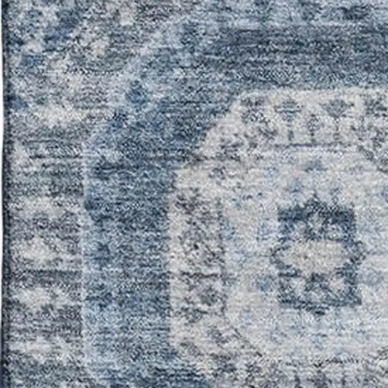 Blue And Ivory Abstract Geometric Washable Area Rug With UV Protection Photo 3