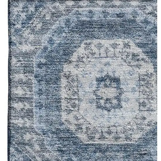 Blue And Ivory Abstract Geometric Washable Area Rug With UV Protection Photo 4