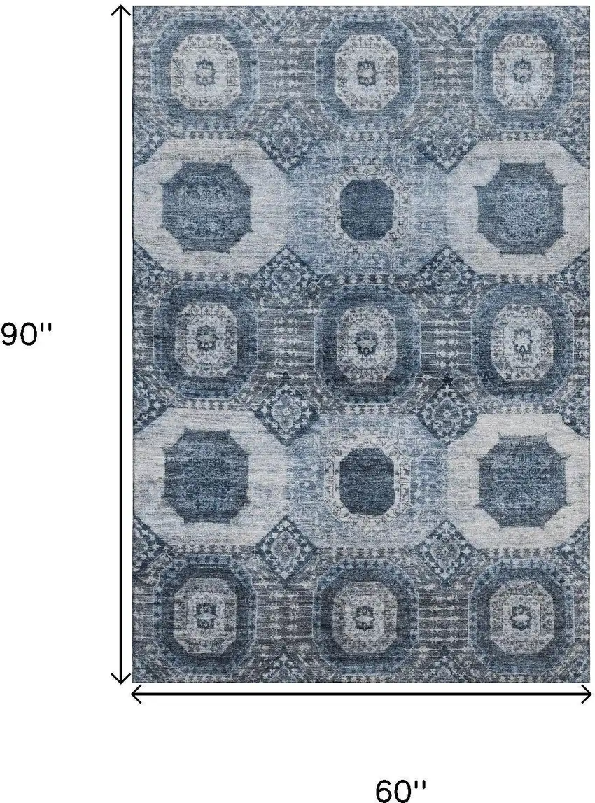 Blue And Ivory Abstract Geometric Washable Area Rug With UV Protection Photo 9