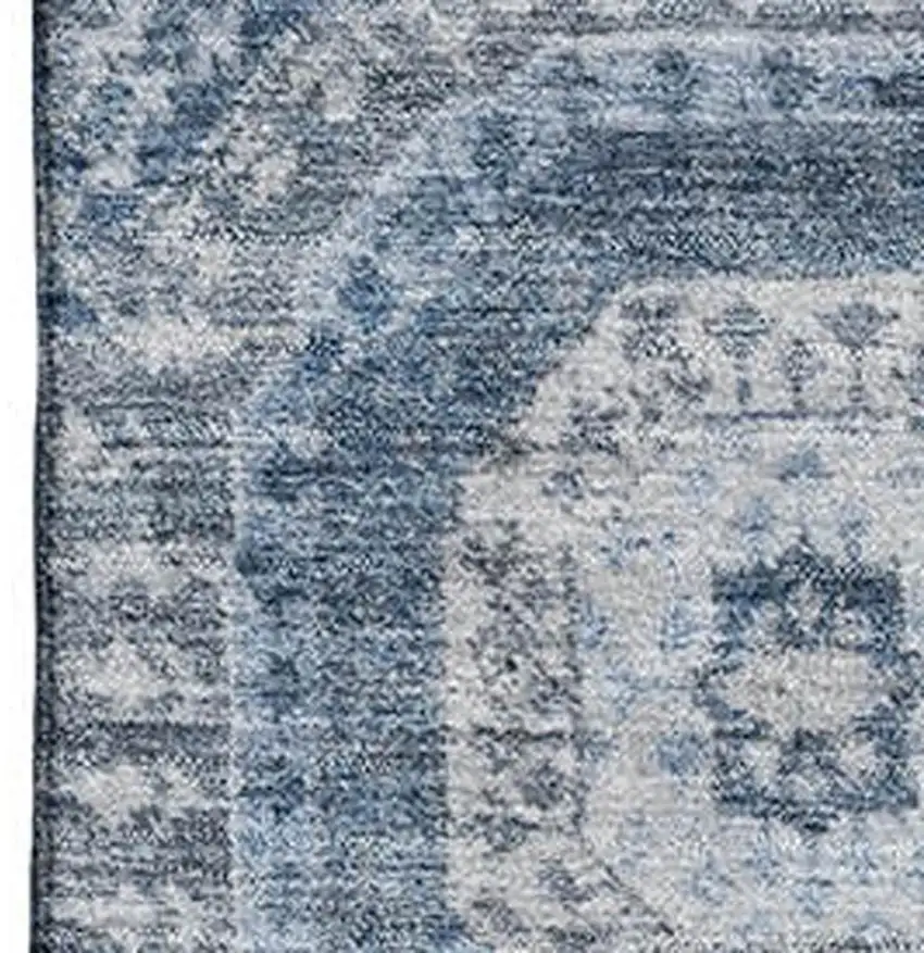 Blue And Ivory Abstract Geometric Washable Area Rug With UV Protection Photo 3