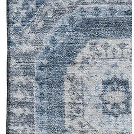 Blue And Ivory Abstract Geometric Washable Area Rug With UV Protection Photo 3