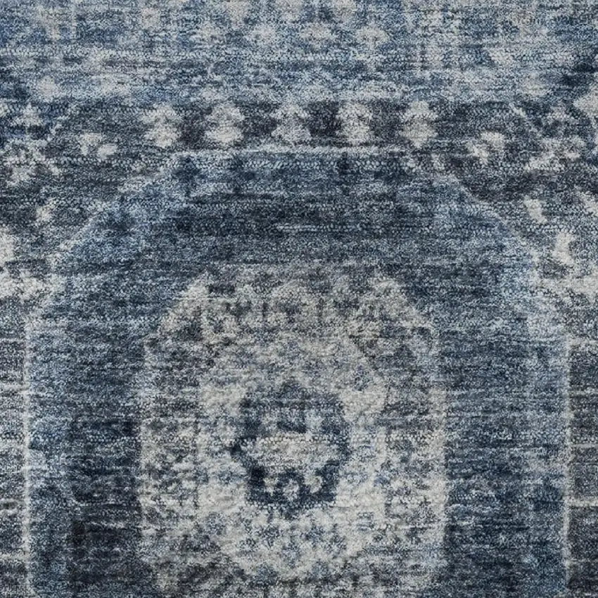 Blue And Ivory Abstract Geometric Washable Area Rug With UV Protection Photo 8