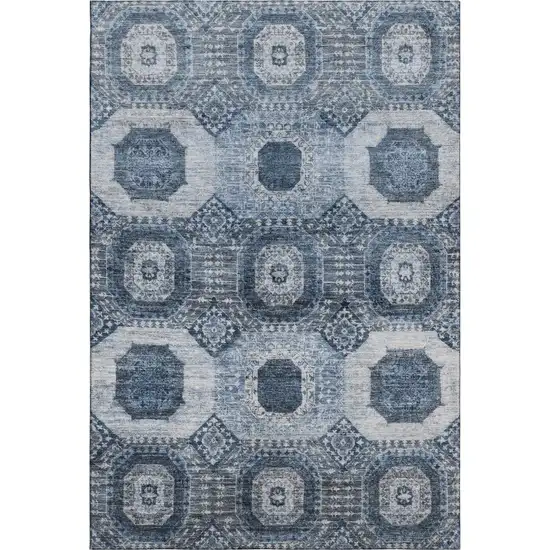 Blue And Ivory Abstract Geometric Washable Area Rug With UV Protection Photo 2