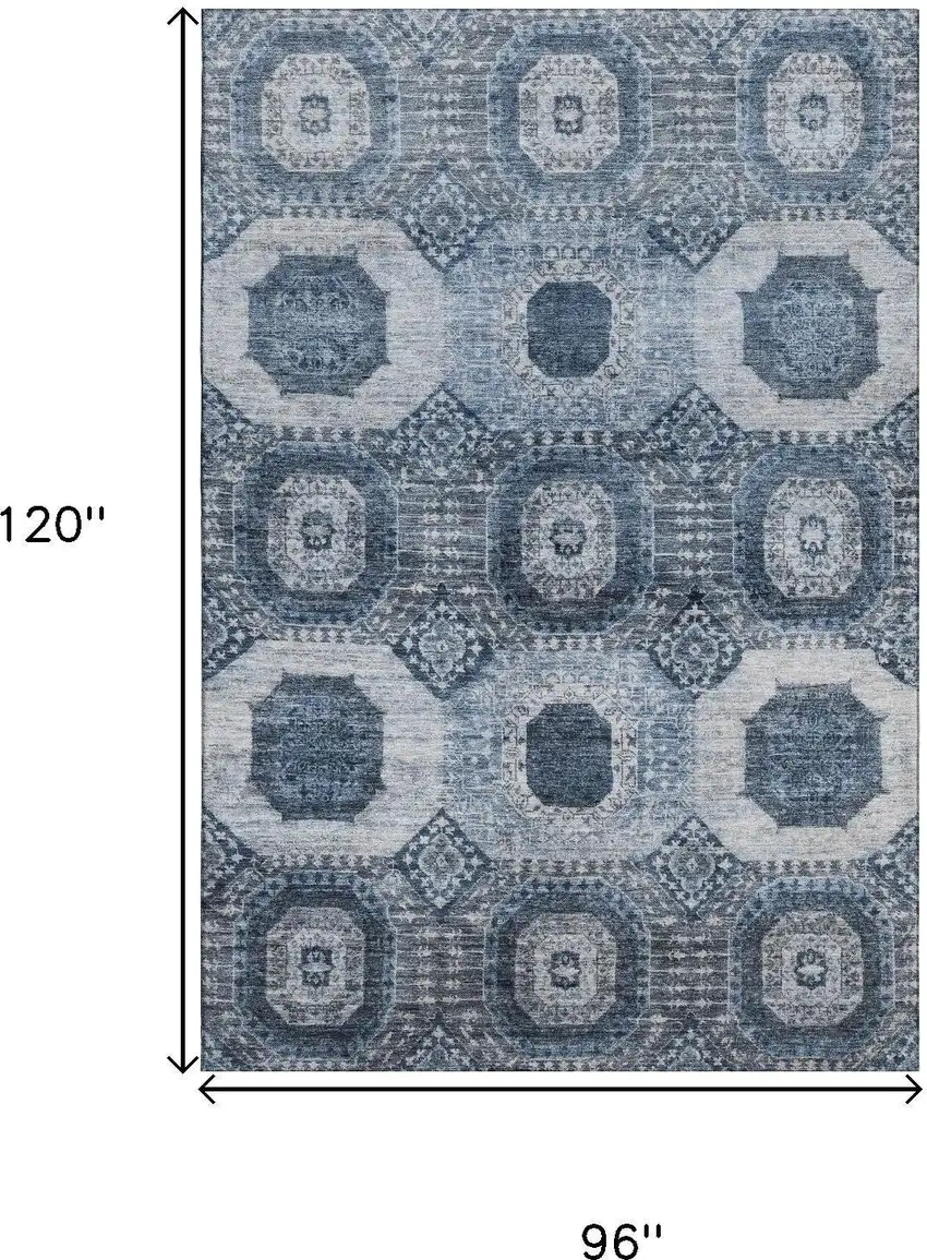 Blue And Ivory Abstract Geometric Washable Area Rug With UV Protection Photo 9