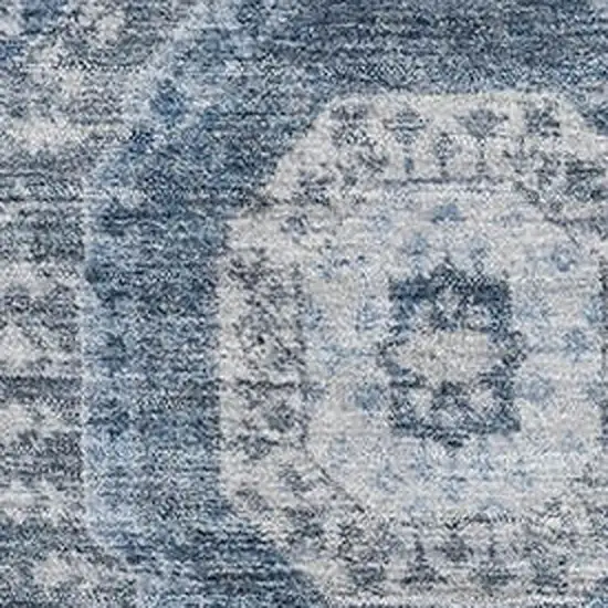 Blue And Ivory Abstract Geometric Washable Area Rug With UV Protection Photo 3