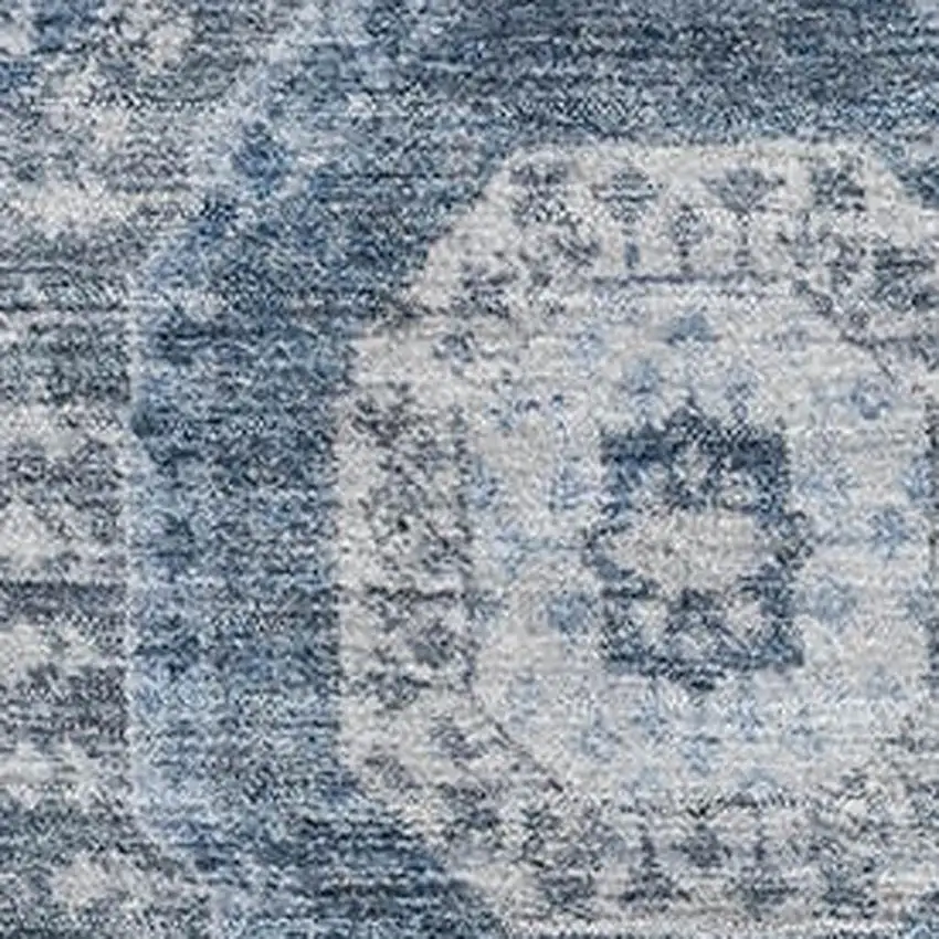 Blue And Ivory Abstract Geometric Washable Area Rug With UV Protection Photo 3