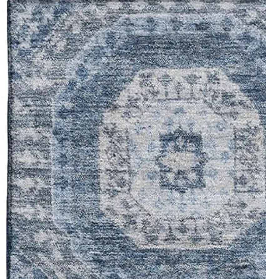 Blue And Ivory Abstract Geometric Washable Area Rug With UV Protection Photo 4