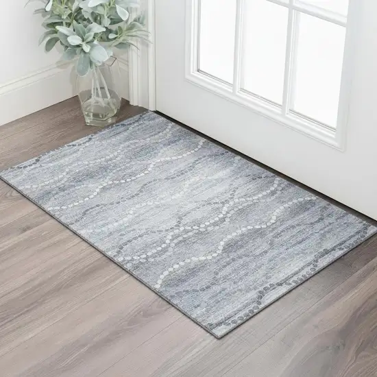 Blue And Ivory Abstract Geometric Washable Area Rug With UV Protection Photo 2