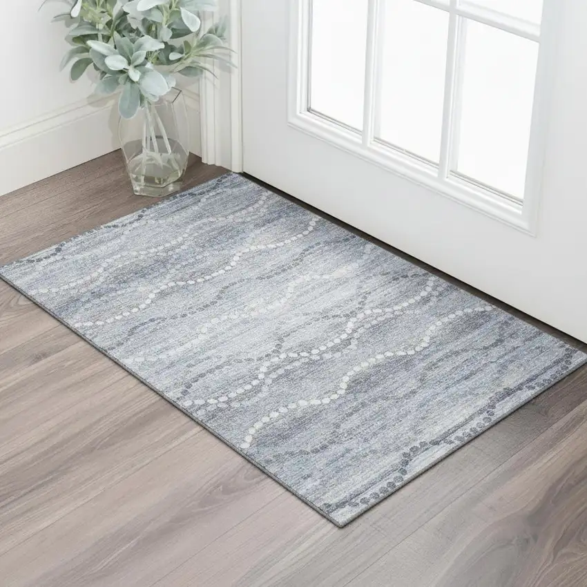 Blue And Ivory Abstract Geometric Washable Area Rug With UV Protection Photo 2