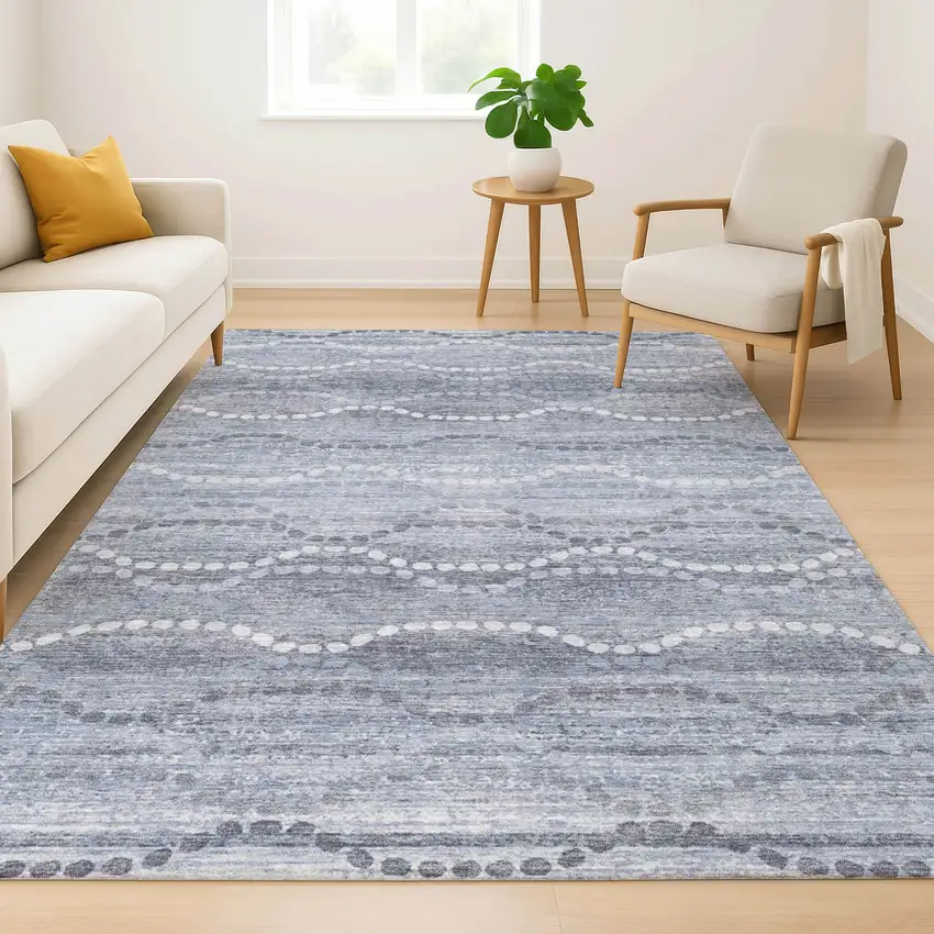 Blue And Ivory Abstract Geometric Washable Area Rug With UV Protection Photo 5