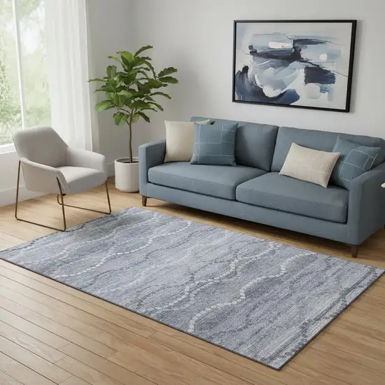 Blue And Ivory Abstract Geometric Washable Area Rug With UV Protection Photo 2