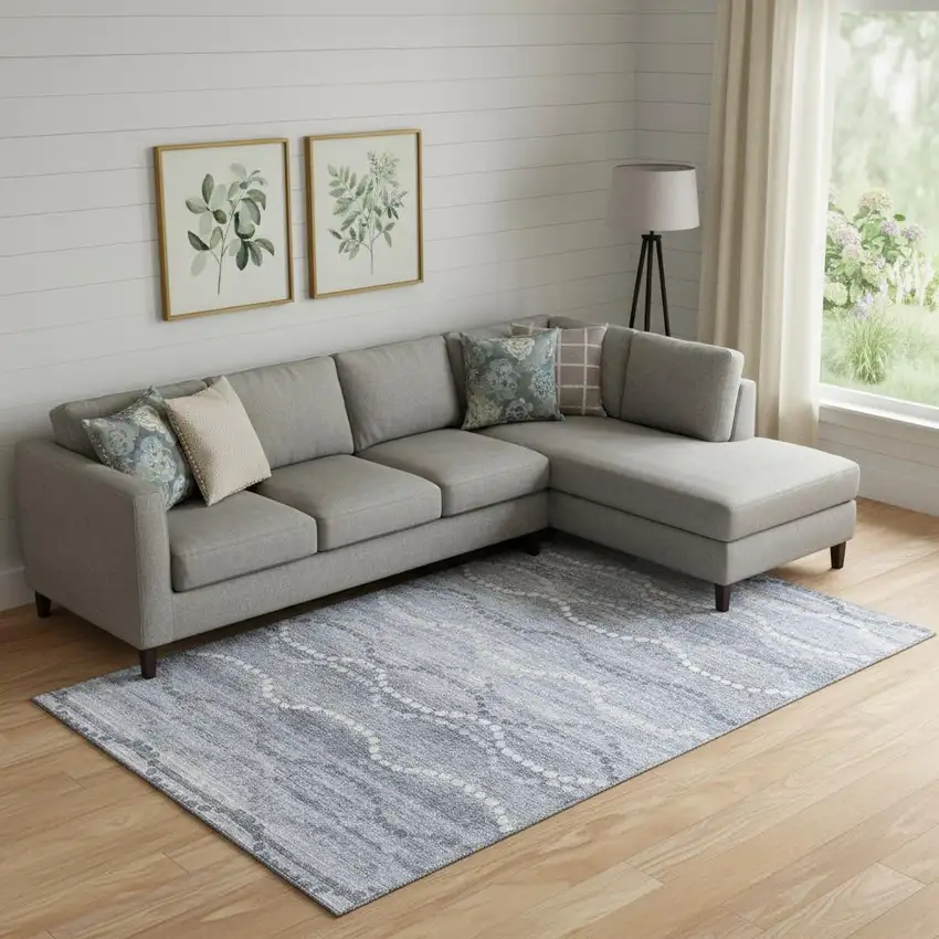 Blue And Ivory Abstract Geometric Washable Area Rug With UV Protection Photo 2