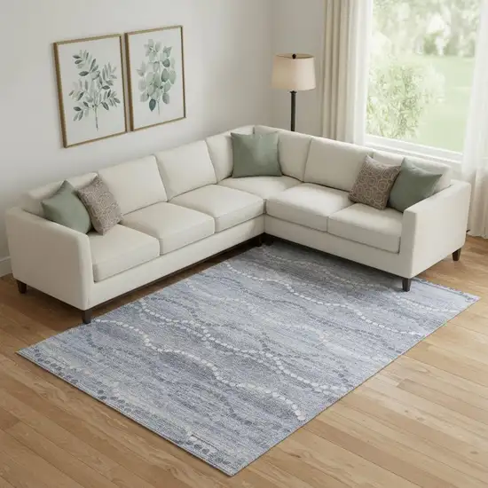 Blue And Ivory Abstract Geometric Washable Area Rug With UV Protection Photo 2