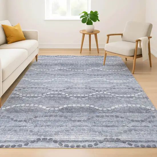 Blue And Ivory Abstract Geometric Washable Area Rug With UV Protection Photo 6