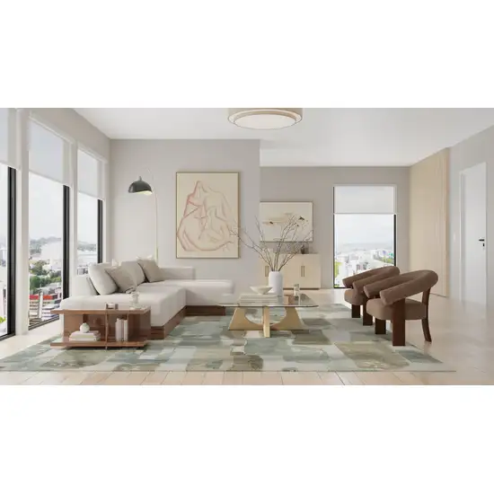 Blue And Ivory Abstract Hand Tufted Area Rug Photo 6