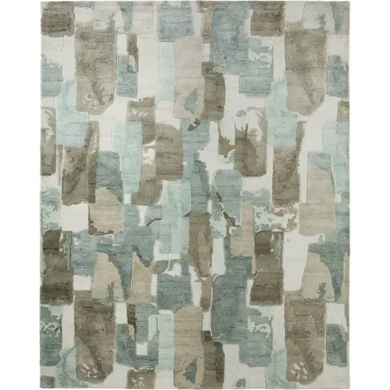 Blue And Ivory Abstract Hand Tufted Area Rug Photo 7