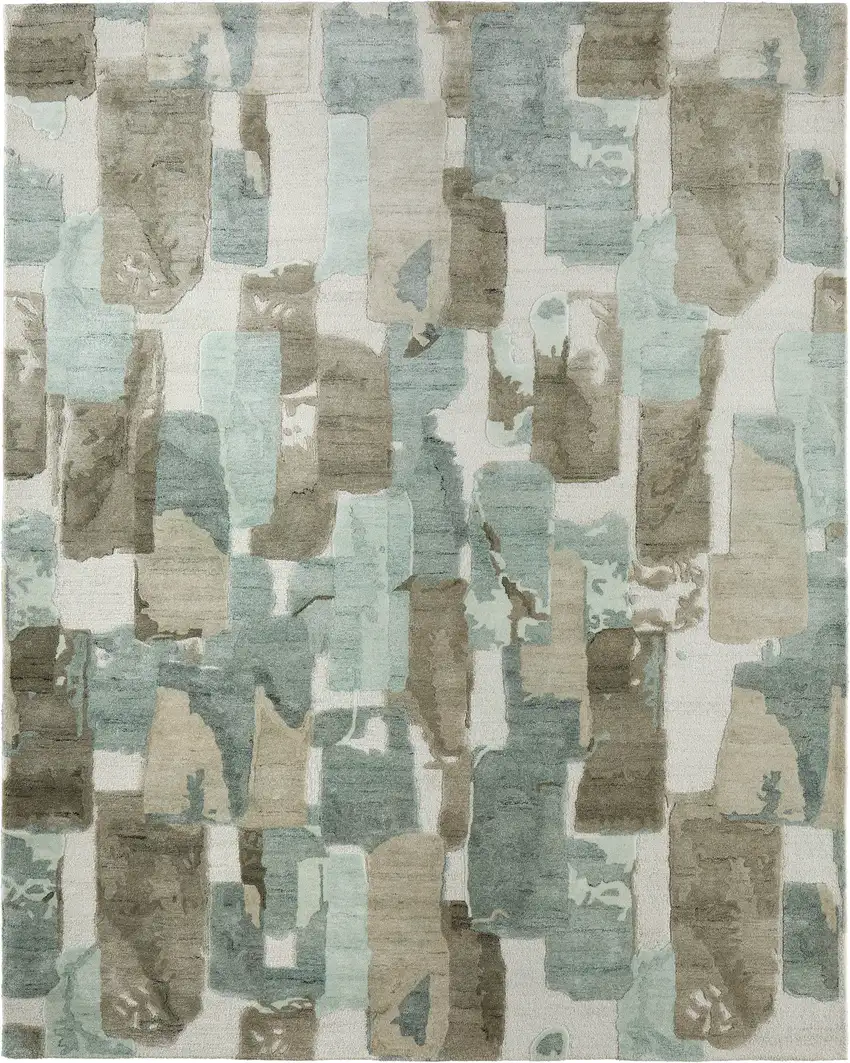 Blue And Ivory Abstract Hand Tufted Area Rug Photo 7