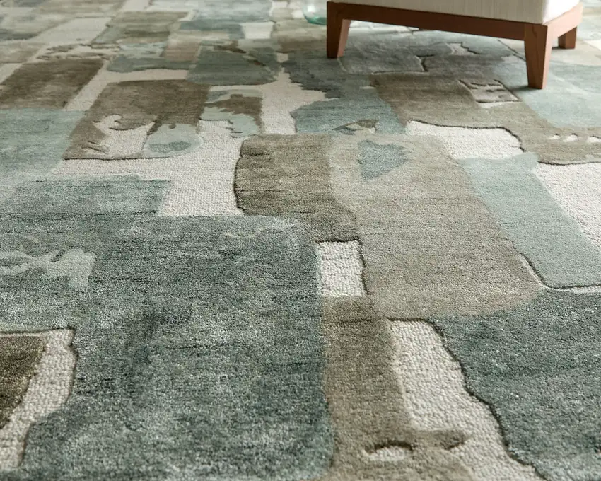 Blue And Ivory Abstract Hand Tufted Area Rug Photo 5