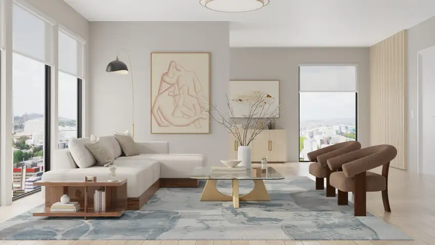 Blue And Ivory Abstract Hand Tufted Area Rug Photo 5