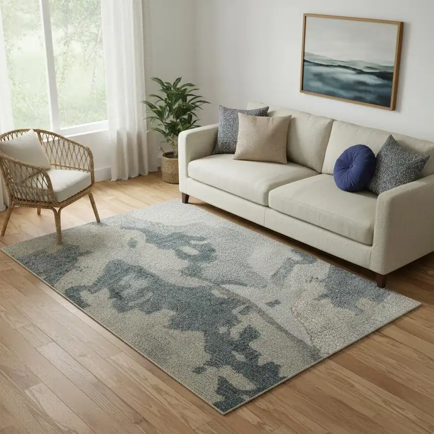 Blue And Ivory Abstract Hand Tufted Area Rug Photo 1