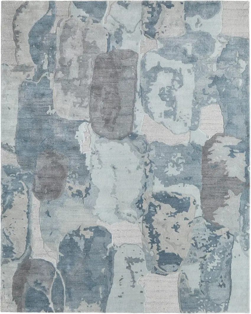 Blue And Ivory Abstract Hand Tufted Area Rug Photo 6