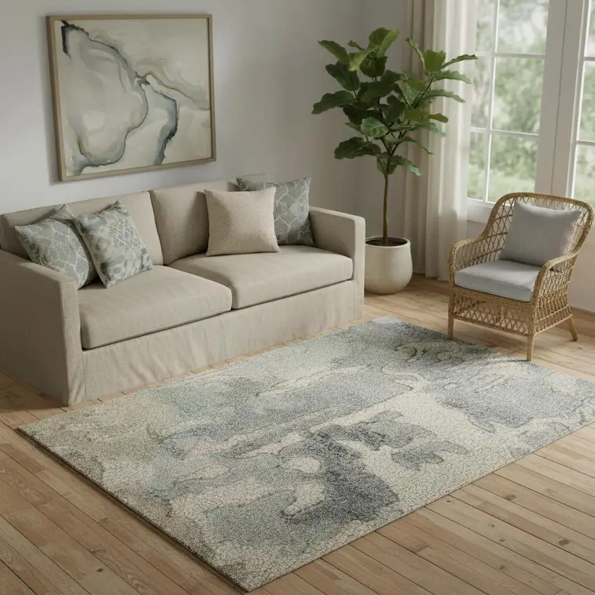 Blue And Ivory Abstract Hand Tufted Area Rug Photo 1