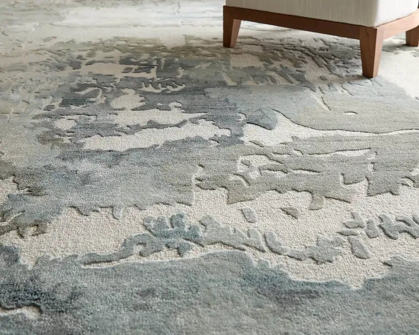 Blue And Ivory Abstract Hand Tufted Area Rug Photo 4