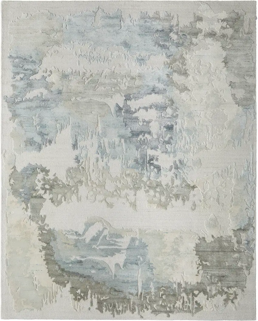 Blue And Ivory Abstract Hand Tufted Area Rug Photo 6