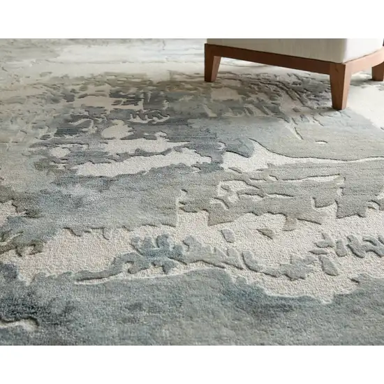 Blue And Ivory Abstract Hand Tufted Area Rug Photo 4