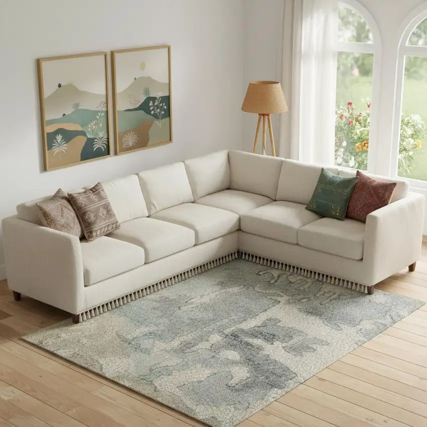 Blue And Ivory Abstract Hand Tufted Area Rug Photo 1