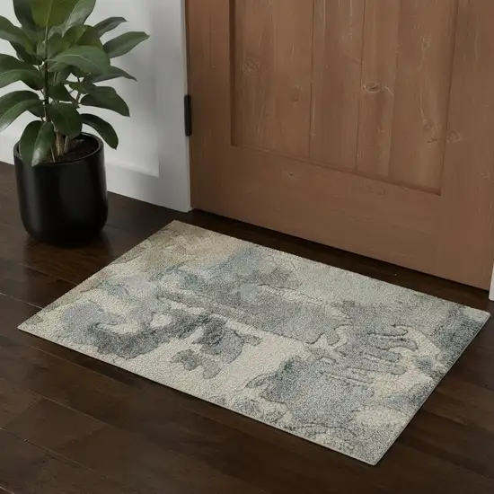 Blue And Ivory Abstract Hand Tufted Area Rug Photo 1