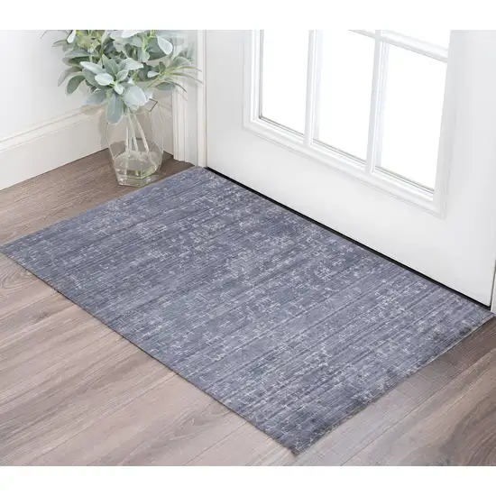 Blue and Ivory Abstract Hand Woven Area Rug Photo 1