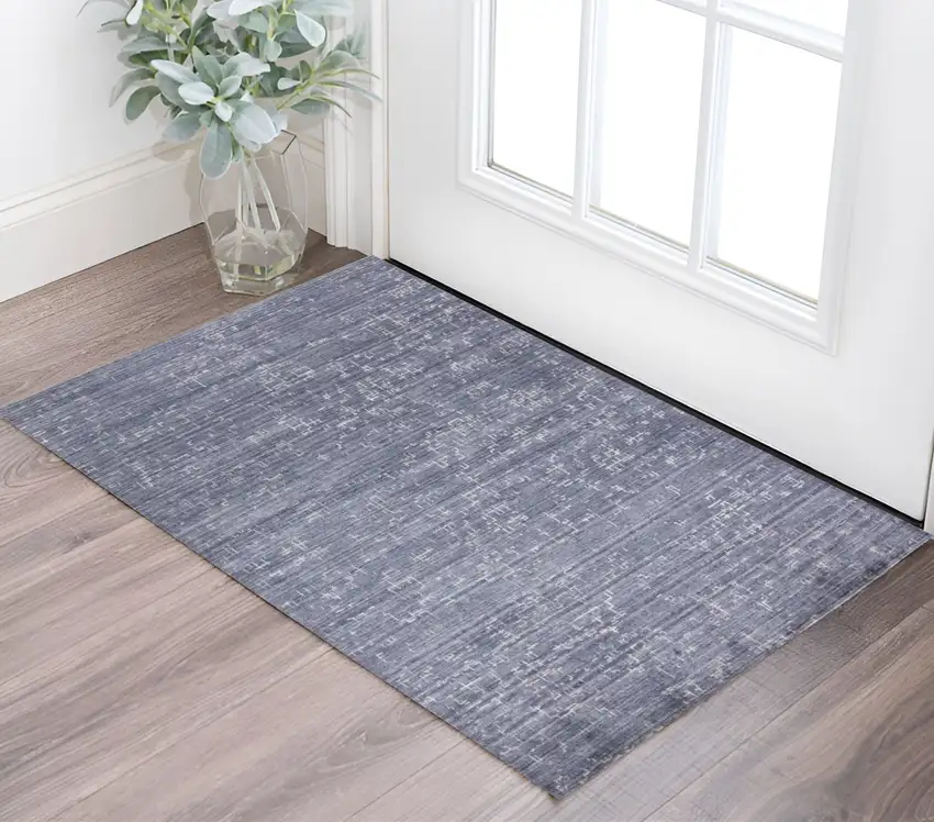 Blue and Ivory Abstract Hand Woven Area Rug Photo 1