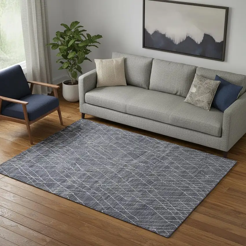 Blue And Ivory Abstract Hand Woven Area Rug Photo 1