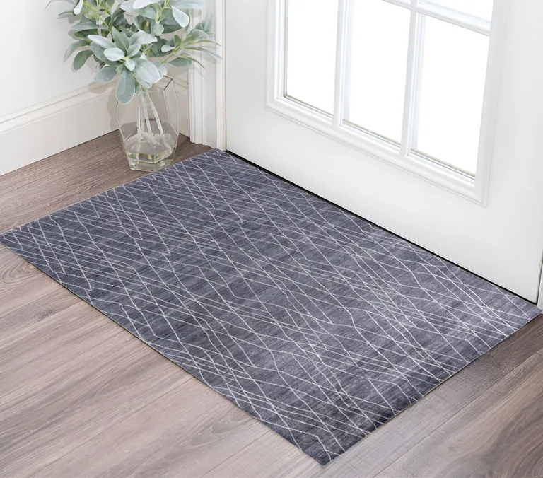 Blue And Ivory Abstract Hand Woven Area Rug Photo 4