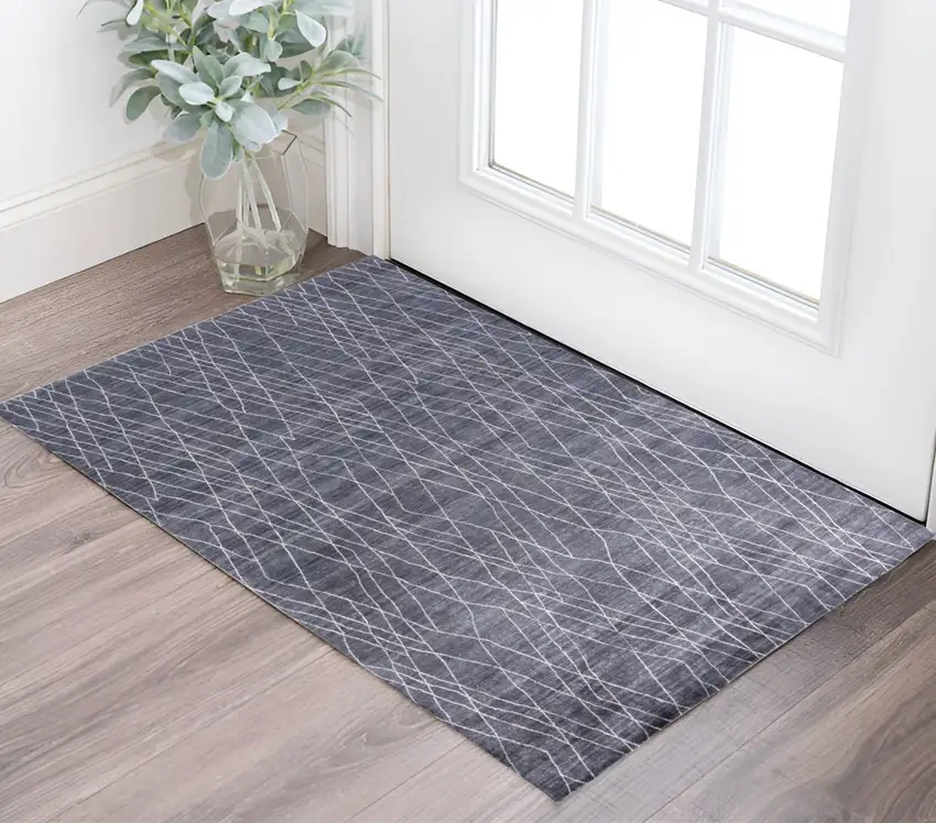 Blue and Ivory Abstract Hand Woven Area Rug Photo 1