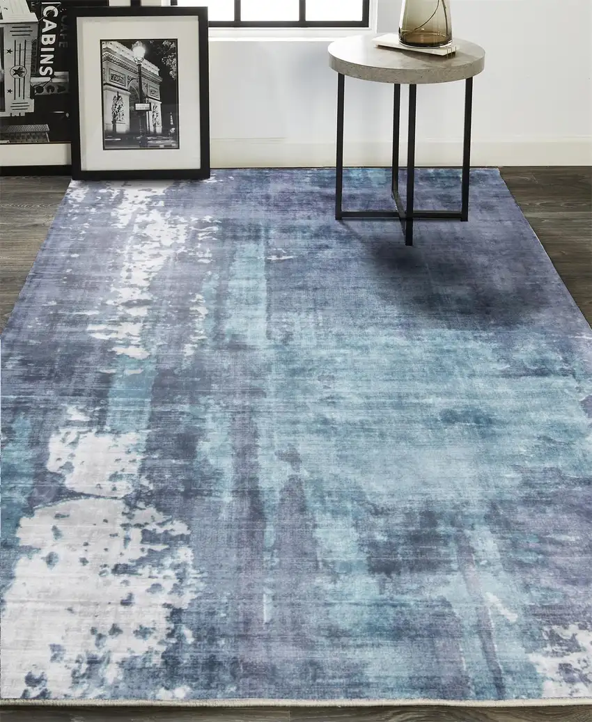 Blue And Ivory Abstract Hand Woven Area Rug Photo 8