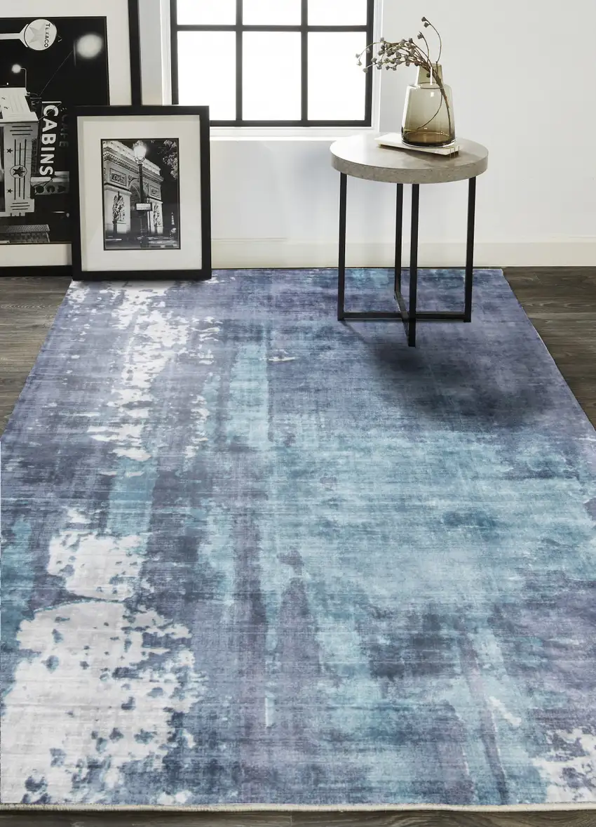 Blue And Ivory Abstract Hand Woven Area Rug Photo 7